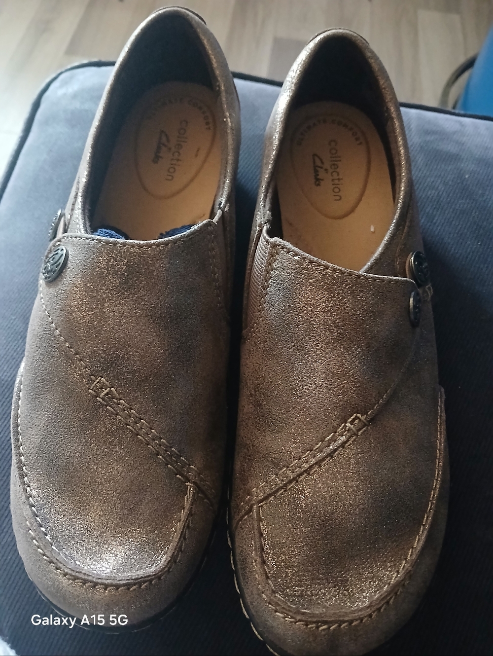 Clarks Brown Metallic Suede Slip-On Loafers